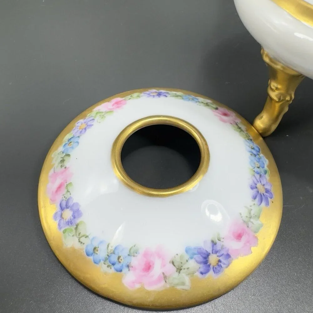 Antique ROYAL BAYREUTH Bavaria Footed Trinket Jar Hair Receiver Container VTG‎